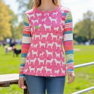 BEFORE + AGAIN Dog Print Long Sleeve Thermal Tee Small